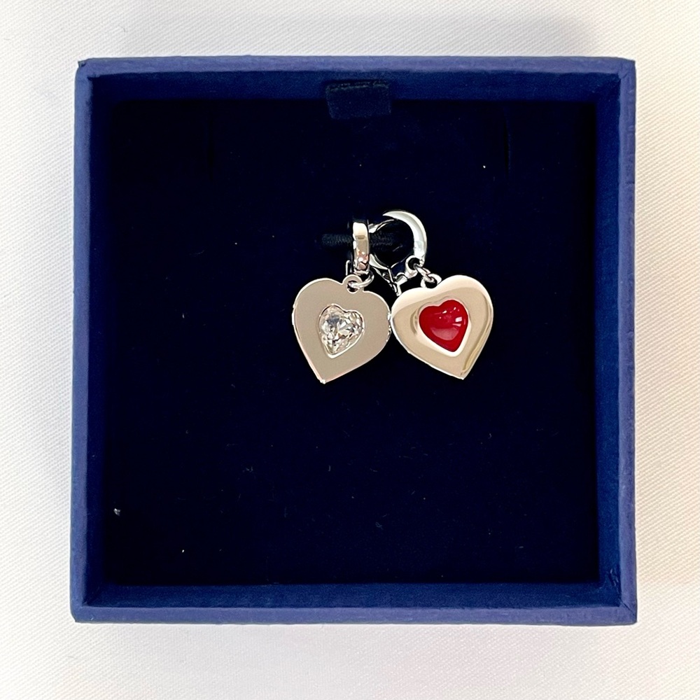 Swarovski Double Heart Crystal Charm – Convertible Red & Silver Crystal Design - Picture 3 of 7